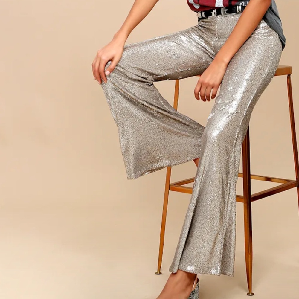 NWT Free  People The Minx Metallic Sequin Flare Pants! ✨ - Picture 10 of 10